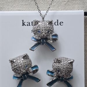 Kate Spade Pretty Kitty Pavé Necklace & Stud Earrings